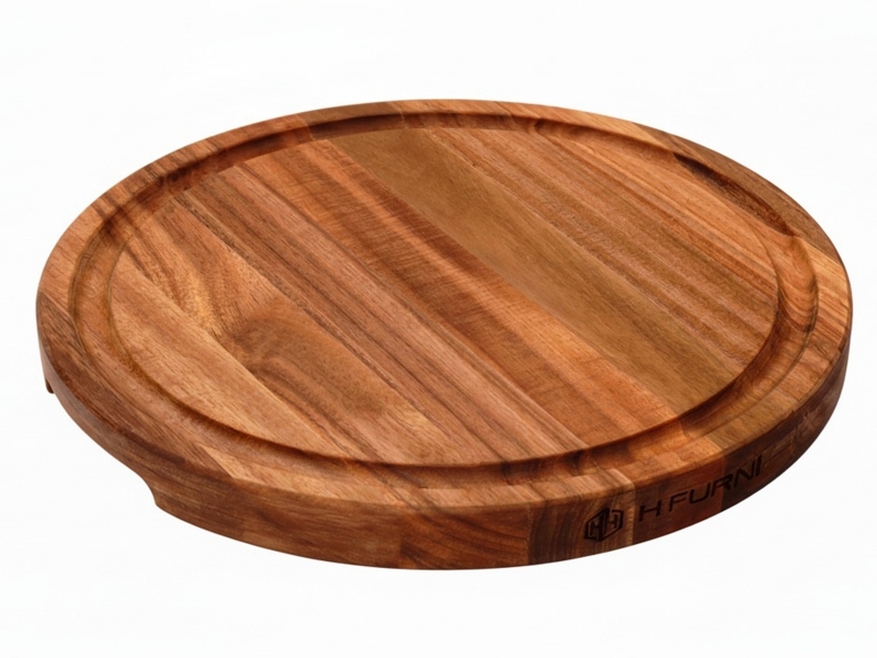 Pro Round Acacia Wood Cutting Board with Deep Juice Groove